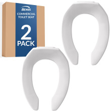 Bemis 2 Pack Commercial Open Front Plastic Toilet Seat, Heavy Duty Industrial Seat without Lid, Secure Installation for Long Lasting Use, Elongated, W