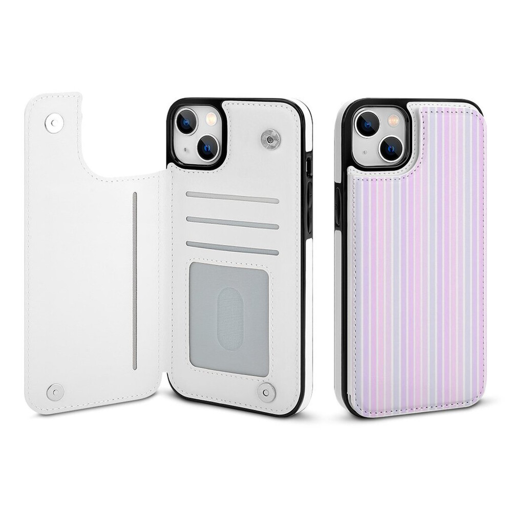 Striped Pu Leather Wallet Case For Iphone 14 Plus 301029987564