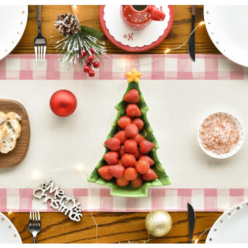 Watercolor Buffalo Plaid Christmas Tree Table Runner 2
