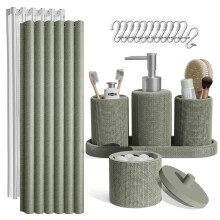 Clara Clark Sage Green Bathroom Set - Bathroom Accessories Set, 19PC Bathroom Accessory Set, Bathroom Sets with Shower Curtain Set, Soap Dispenser & T
