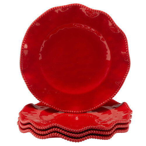 Certifierade Internationella Perlette Röda 11" Melamin Middagsfat, Set om 4