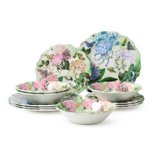 Garden Path Melamine 12-Piece Dinnerware Set - Hydrangea Design, Service for 4 with Dinner Plates, Salad Plates, and Bowls - Durable, Lightweight, and