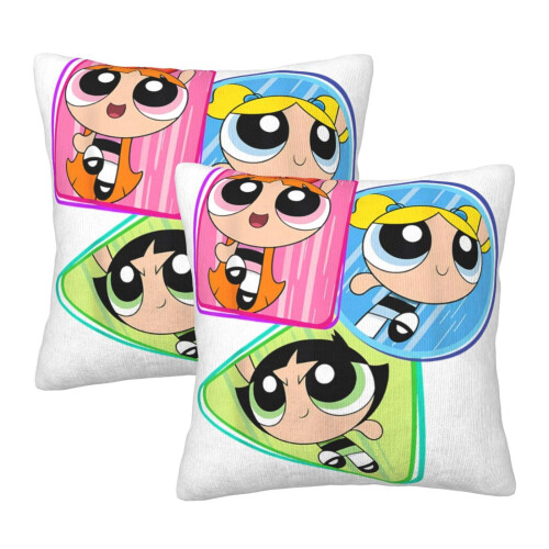 Capas de almofada de pelúcia das Meninas Superpoderosas, macias, dupla face, pacote com 2 unidades