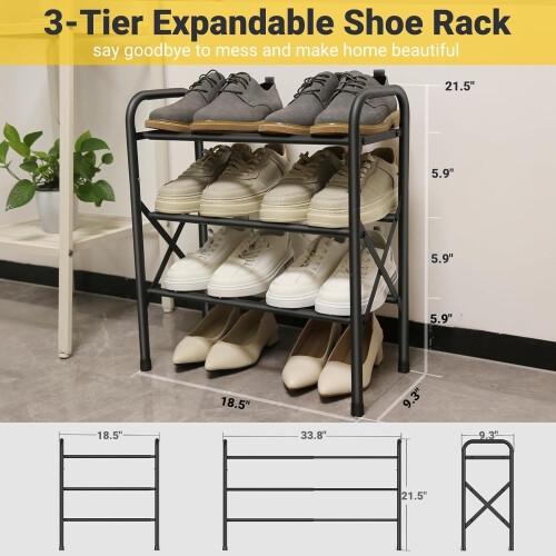 Shoe Rack Metal Adjustable Entryway Small 3-Tier 2