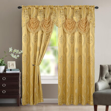Elegant Comfort Luxurious Aurora Jacquard Look Curtain Panel Set with Attached Valance 54" X 63 inch (Set of 2), Gold