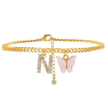 Tobillera con inicial de mariposa para mujer (1 pieza)