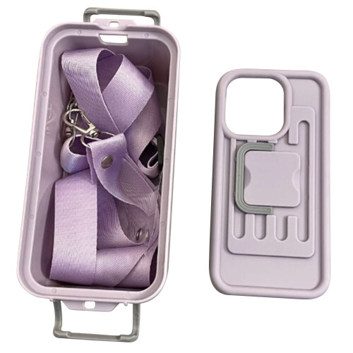 Borsa cosmetica a tracolla viola con scomparto per telefono 2 in 1