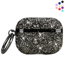 Cover per AirPods Pro con strass glitterati e gancio a clip