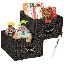 Best Choice Products Pantry Baskets Set of 2 16x12in Water Hyacinth Storage Baskets, Woven Wicker Kitchen Organizers with handles w/Chalkboard Label C
