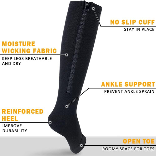 Compression Socks 15-20 mmHg Open Toe Knee High 2 Pairs 2