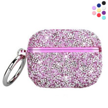 Étui à paillettes strass pour AirPods Pro avec clip violet