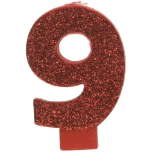 Amscan Bougie Numérique Pailletée 9, 3 1/4", Rouge