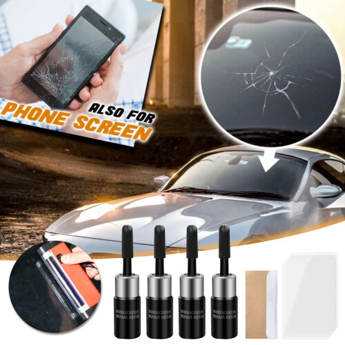 Windshield Repair Kit with Nano Fluid, Scraper, and 5 Cured 2