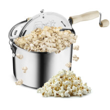 Herd-Popcornmaschine - 6,5-Liter Edelstahl-Popcornbereiter mit Handkurbel und Rührplatte von Great Northern Popcorn (Silber)