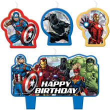 Ensemble de Bougies d'Anniversaire Avengers - 1,4" x 1,7" & 3,7" x 2,2" (4 Pièces) | Décorations Multicolores pour Anniversaires