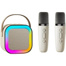 Mini karaoke gép 2 vezeték nélküli mikrofonnal, rózsaszín