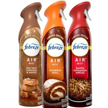 Febreze Air Freshener Limited Edition Fall Scents, Sea Salt Caramel & Maple, Pumpkin Roll, Baked Cinnamon Apples, 8.8 oz, 3-Pack