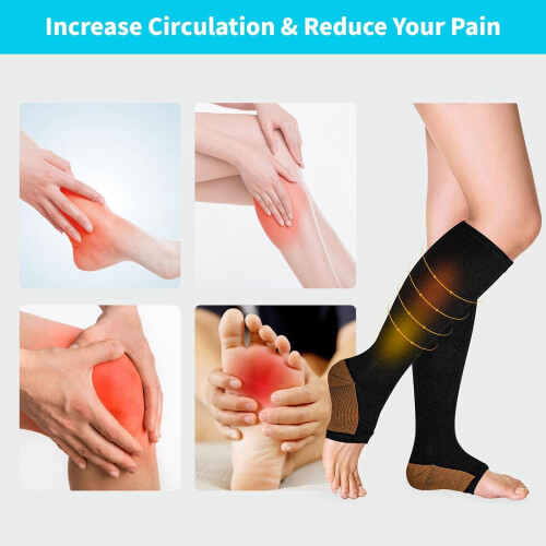 Compression Socks Open Toe 15-20 mmHg Knee High 2 Pairs 2
