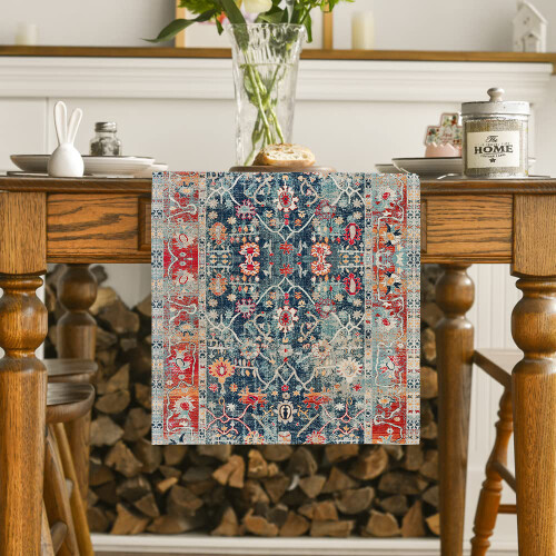 Boho tafelloper oranje/blauw 13x72 inch 2