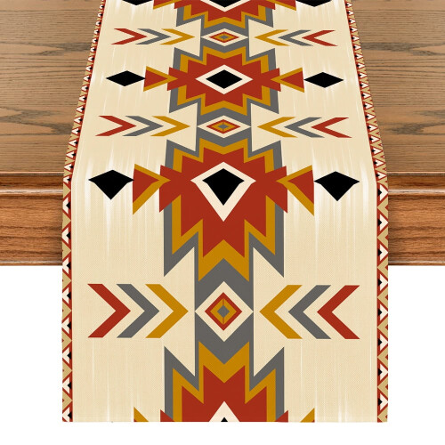 Boho-Tischläufer, orange-blau, 33 x 183 cm 1