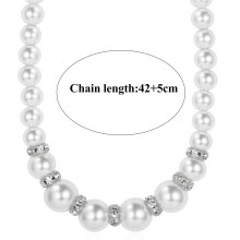 Zilveren parel- en strass-sieradenset, bestaande uit een ketting, armband en oorbellen, een prachtig sieraad voor vrouwen.