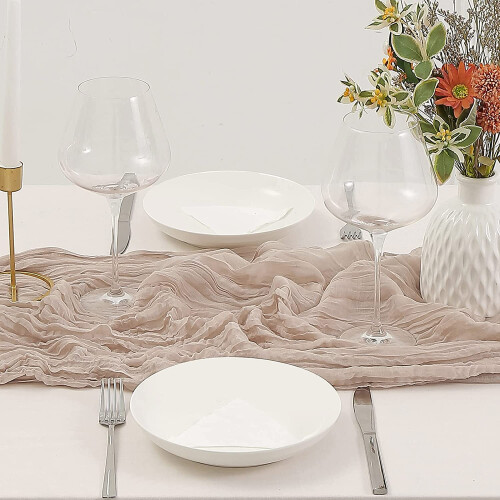 Boho-Tischläufer aus Käsetuch, rustikal, transparent, 3 m 1