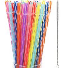Jovitec 50 Stück wiederverwendbare Plastikstrohhalme mit Bürste 11 Zoll lange Hartplastikstrohhalme spülmaschinenfest
