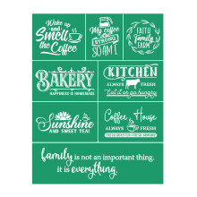 JAJADO Farmhouse Kitchen Silk Screen Stencil Reusable Self Adhesive Stencil, Coffee Quotes Homemade Bakery Farmhouse Sign Making Burning Stencils for
