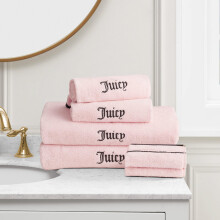 Juicy Couture Light Pink/Black Border Bath Towels 6-Piece 100% Cotton Bath Towel Set