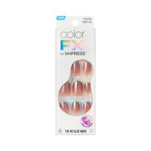 Kiss Impress Uñas Postizas Sin Pegamento, ColorFX, 'Brillo Radiante', Marrón, Talla Corta, Forma Ovalada