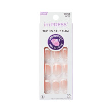 Kiss Impress Uñas Postizas Sin Pegamento, Diseño 'Chic Francés', Color Blanco, Talla Corta, Forma Squoval, 30 Uñas