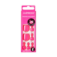 KISS imPRESS Uñas de Pie Autoadhesivas, 'Time After Time', Rosa Medio, Tamaño Corto, Forma Squoval