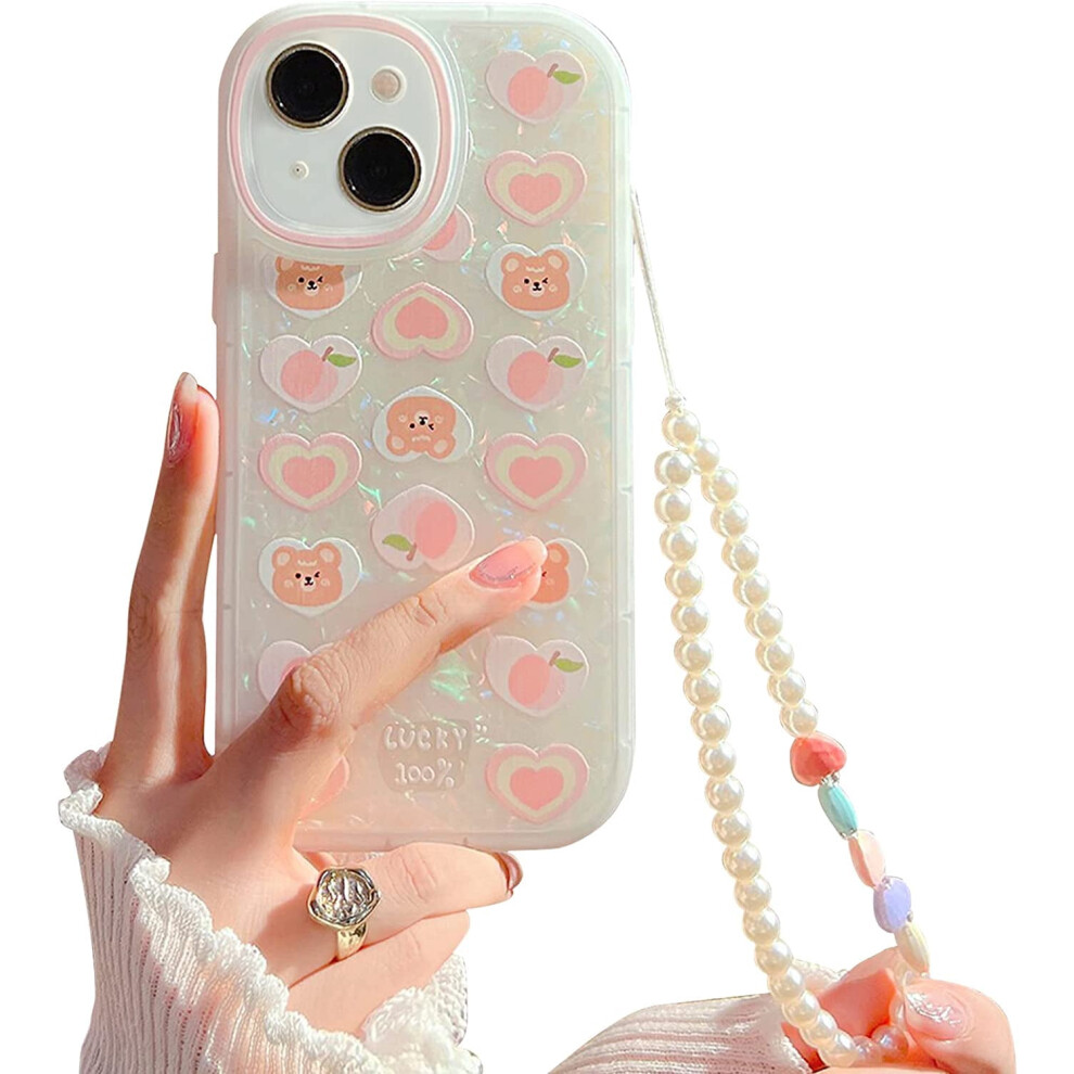 Iphone 14 Case Bear Beaded Lanyard Wrist Strap Pink 301029592669