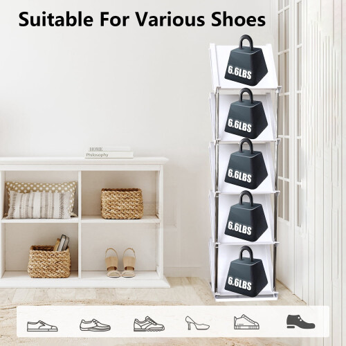 Sloping Narrow Shoe Rack Beige 5-Tier Free-Standing 2