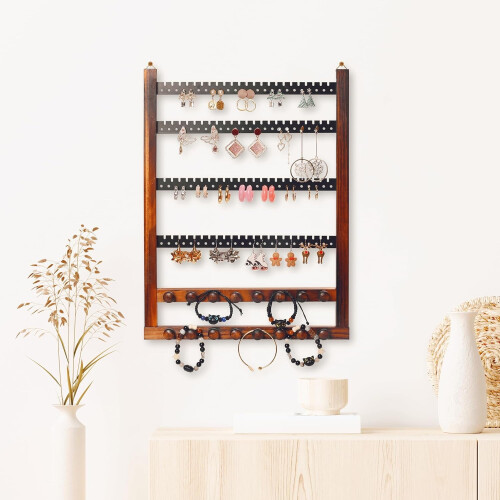 Solid Wood Jewelry Organizer Wall Mounted Brown 1