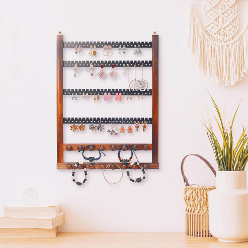 Solid Wood Jewelry Organizer Wall Mounted Brown 2