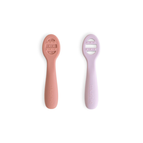 Cuillères en Silicone pour Bébé mushie | 2 pièces (Rose/Lilas clair)