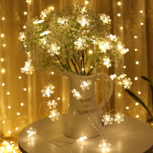 Cordão de luzes LED em formato de estrela e floco de neve, alimentado por bateria, 20 unidades.