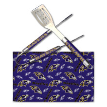 NORTHWEST Offically Licensed Baltimore Ravens NFL 3 Piece BBQ Grill Set - Spatula, Tongs and Towel, Scatter Print