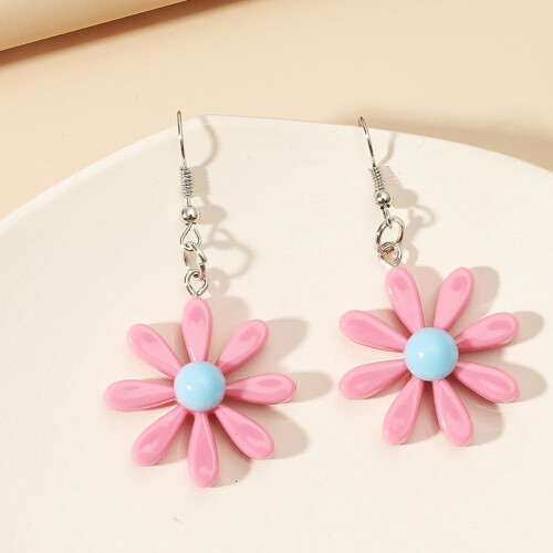 Daisy Flower Øreringe Pink Resin Drop Vedhæng 2