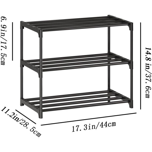 Metal Shoe Rack 3-Tier Black Stackable Narrow 2