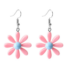 Daisy Flower Øreringe Pink Resin Drop Vedhæng