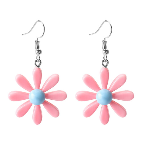 Daisy Flower Øreringe Pink Resin Drop Vedhæng