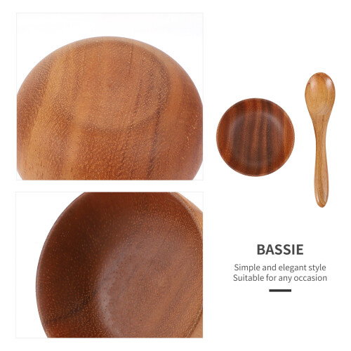 Wooden Salad Bowl Set Round with Servers 1