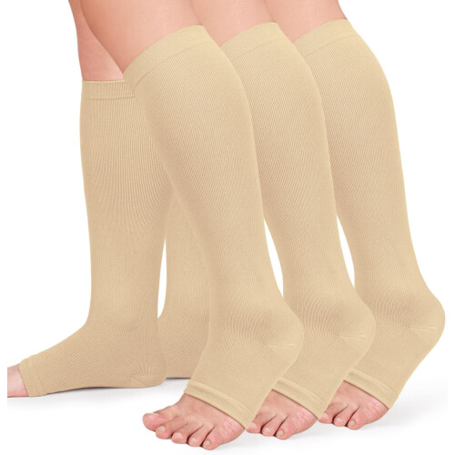 Compression Socks Open Toe 20-30 mmHg 3 Pairs