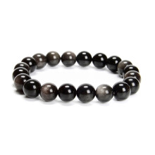 Silver obsidian round beaded bracelet 6/8/10mm 7.5 inches 3