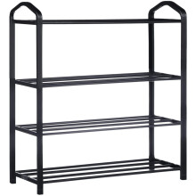 Shoe Rack Black 4-Tier Stackable 12-Pair Storage