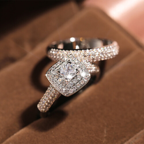 Princess Cut Diamond Couple Ring Set 2 pcs 1