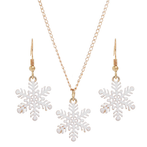 Conjunto de brincos e colar com flocos de neve natalinos