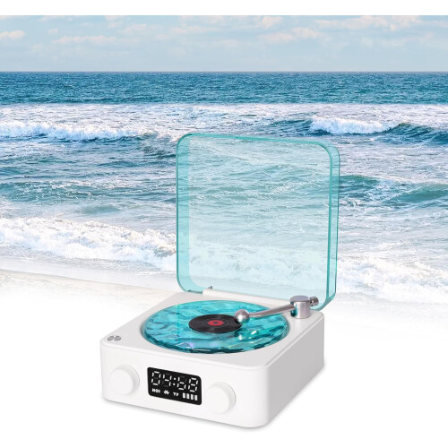Waves vinylspeler met Bluetooth-luidspreker, wit, draagbaar, vintage
